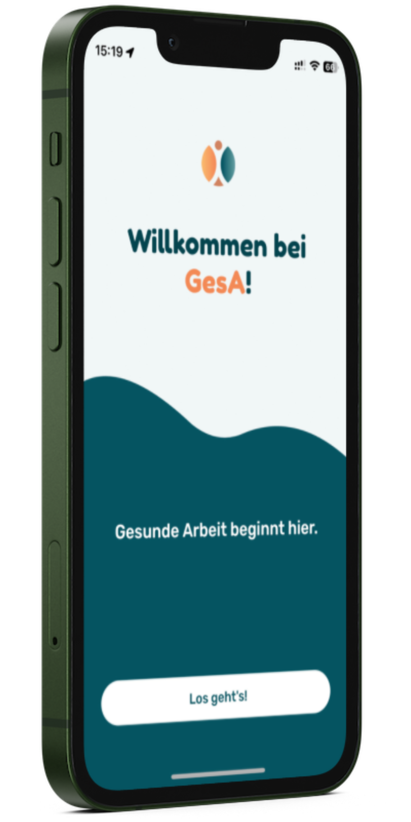 Mockup eines Smartphones mit geöffneter GesA-App.